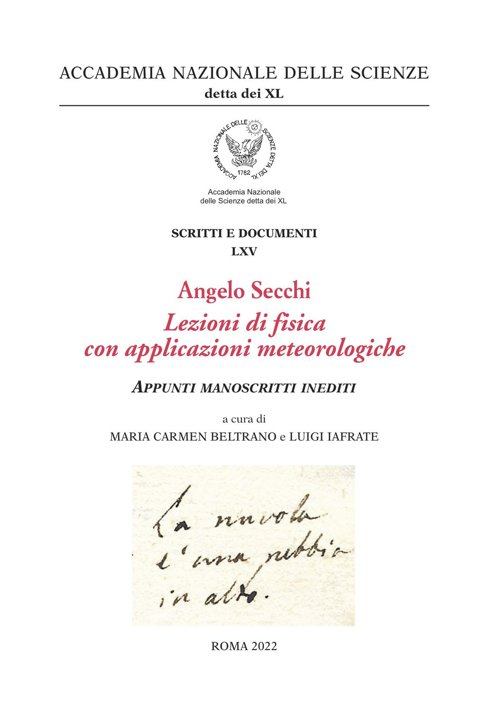 Angelo Secchi. Lezioni di fisica con applicazioni meteorologiche. Appunti manoscritti inediti