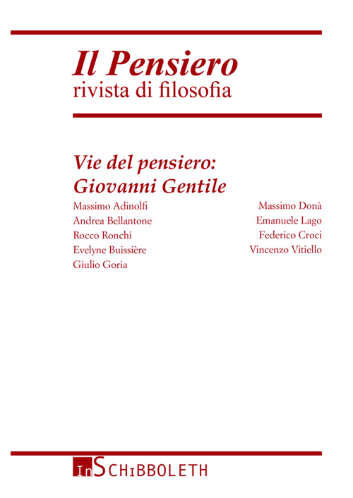 Il pensiero. Rivista di filosofia (2014). Vol. 53: Vie del pensiero: Giovanni Gentile