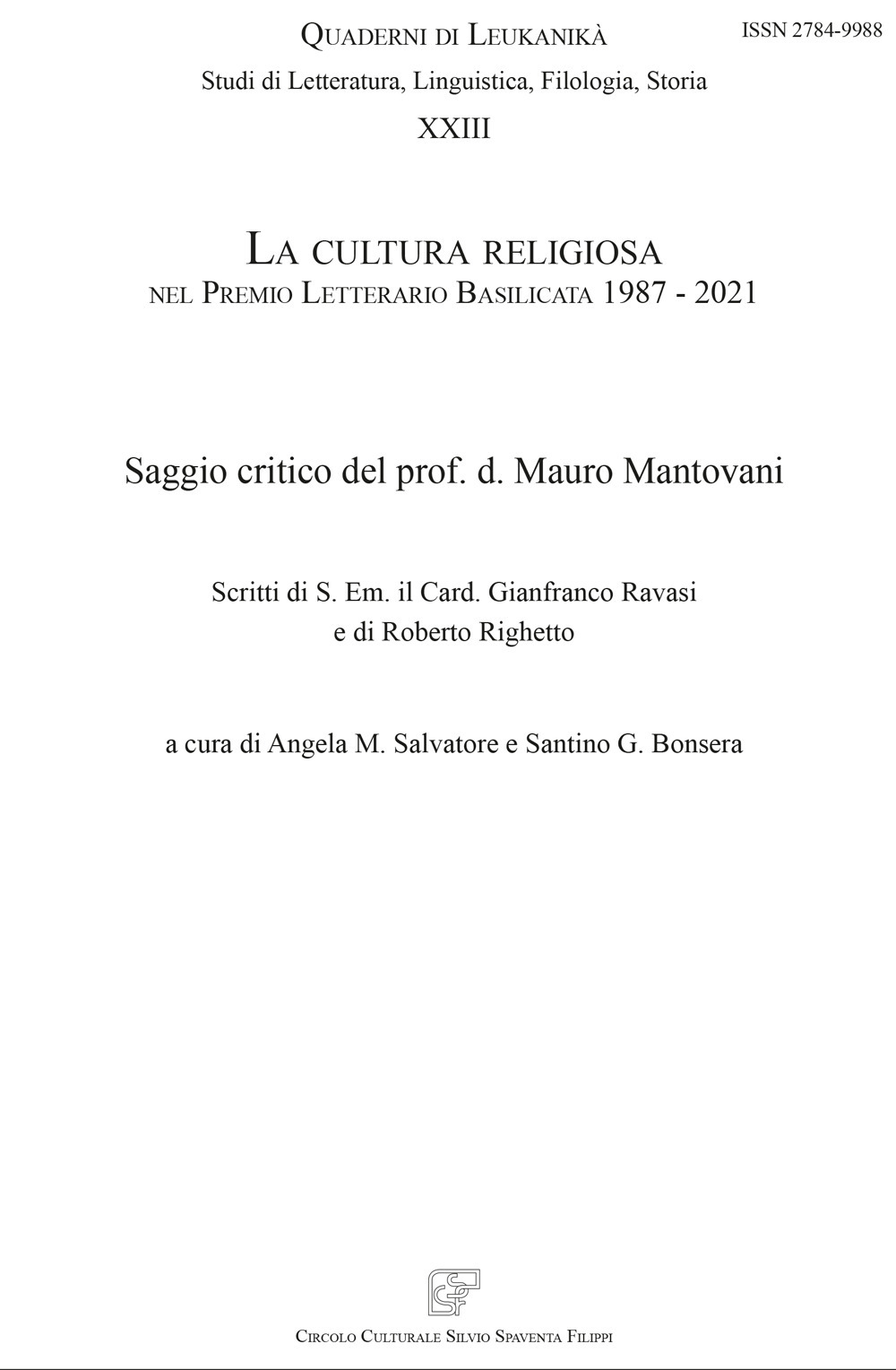 La cultura religiosa nel Premio Letterario Basilicata 1987-2021