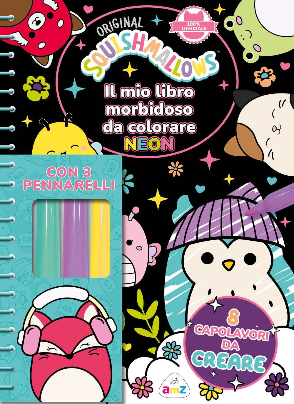 Il mio libro morbidoso da colorare neon. Squishmallows. Ediz. a spirale. Con 3 pennarelli