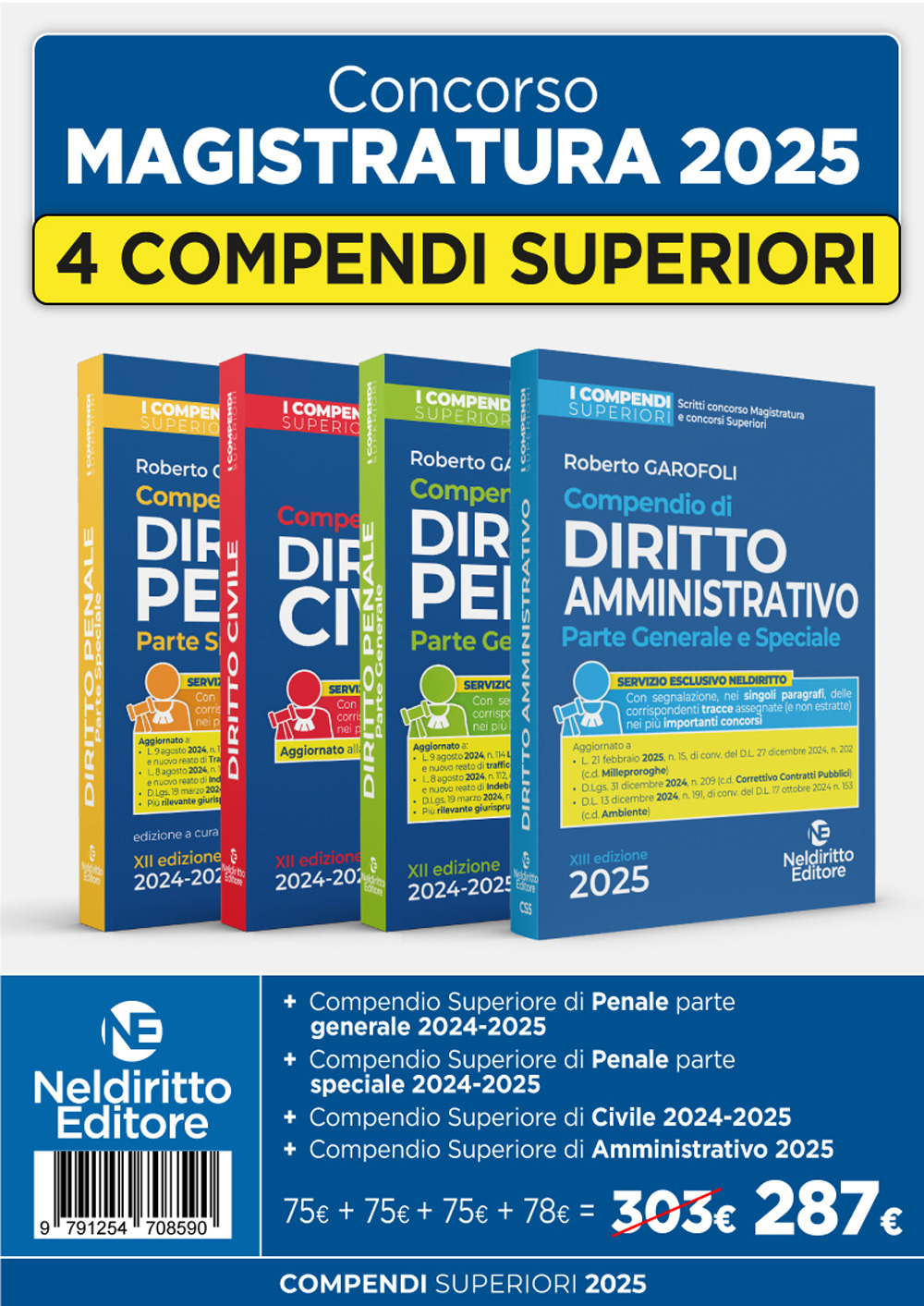 Kit 4 compendi superiori di Civile, Amministrativo (2025), Penale parte generale e Penale parte speciale