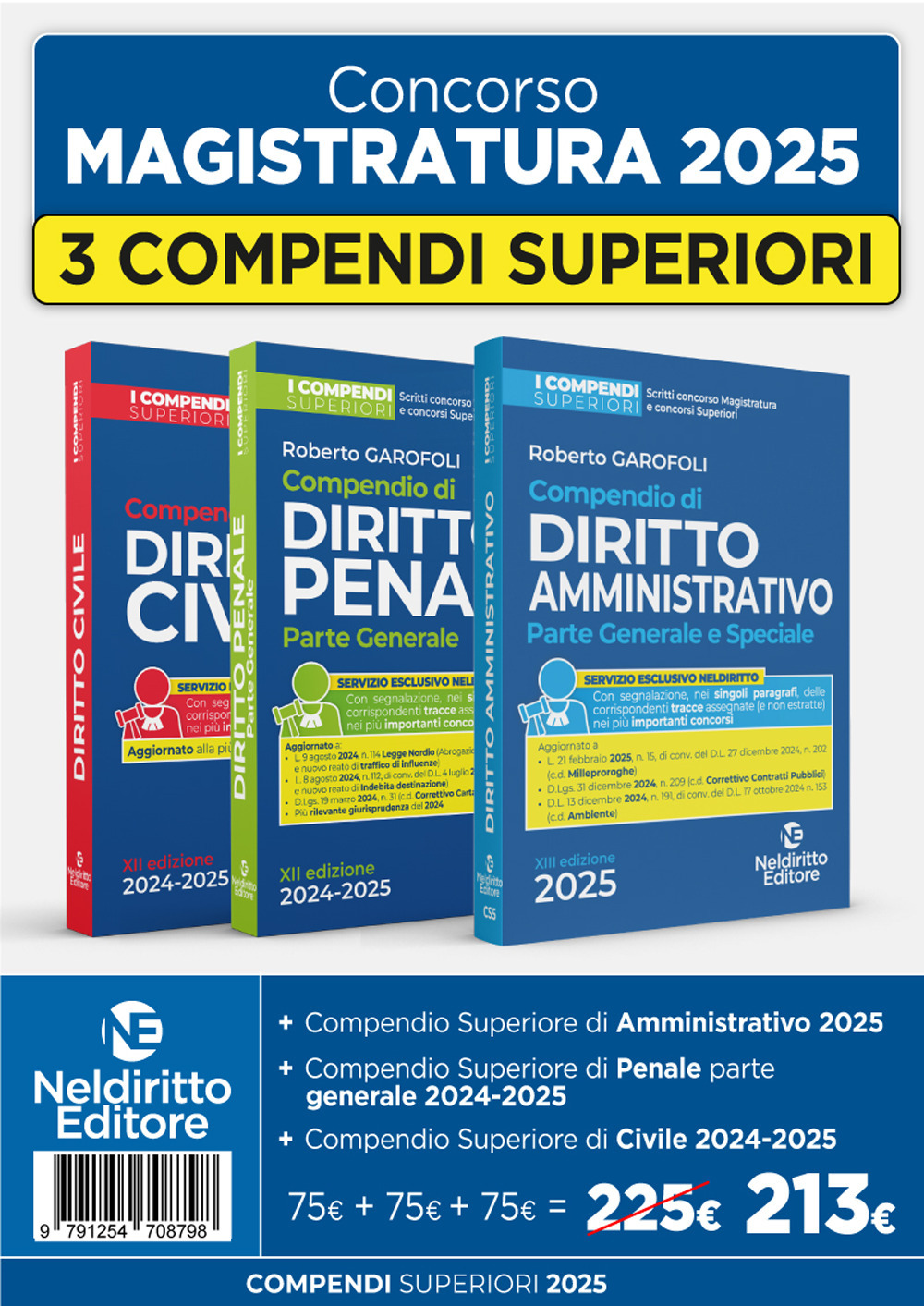 Kit 3 compendi superiori 2024/2025 con Civile, Penale e Amministrativo