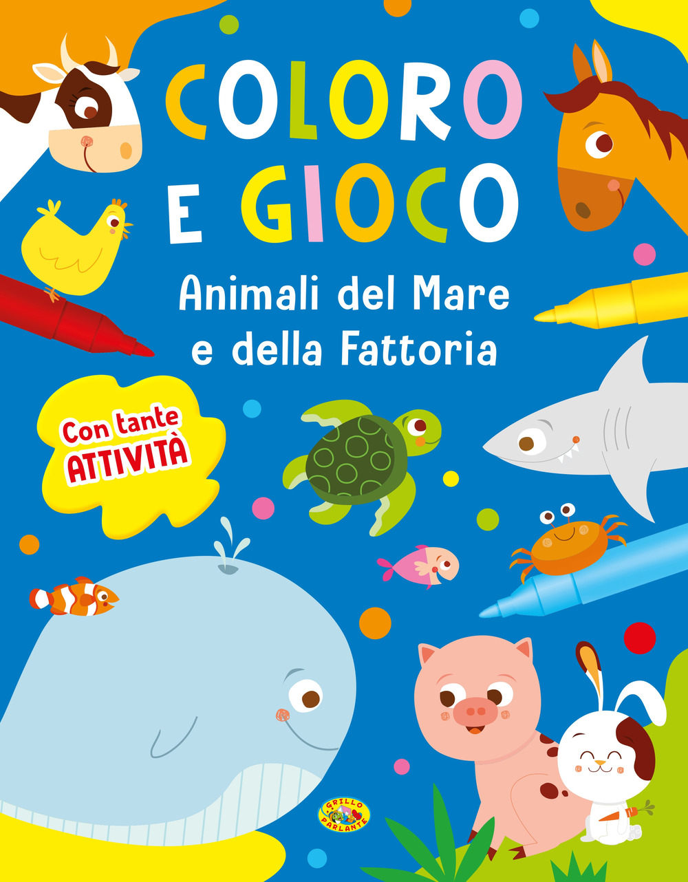 Animali del mare e della fattoria. Coloro e gioco. Ediz. a colori. Con 12 pennarelli