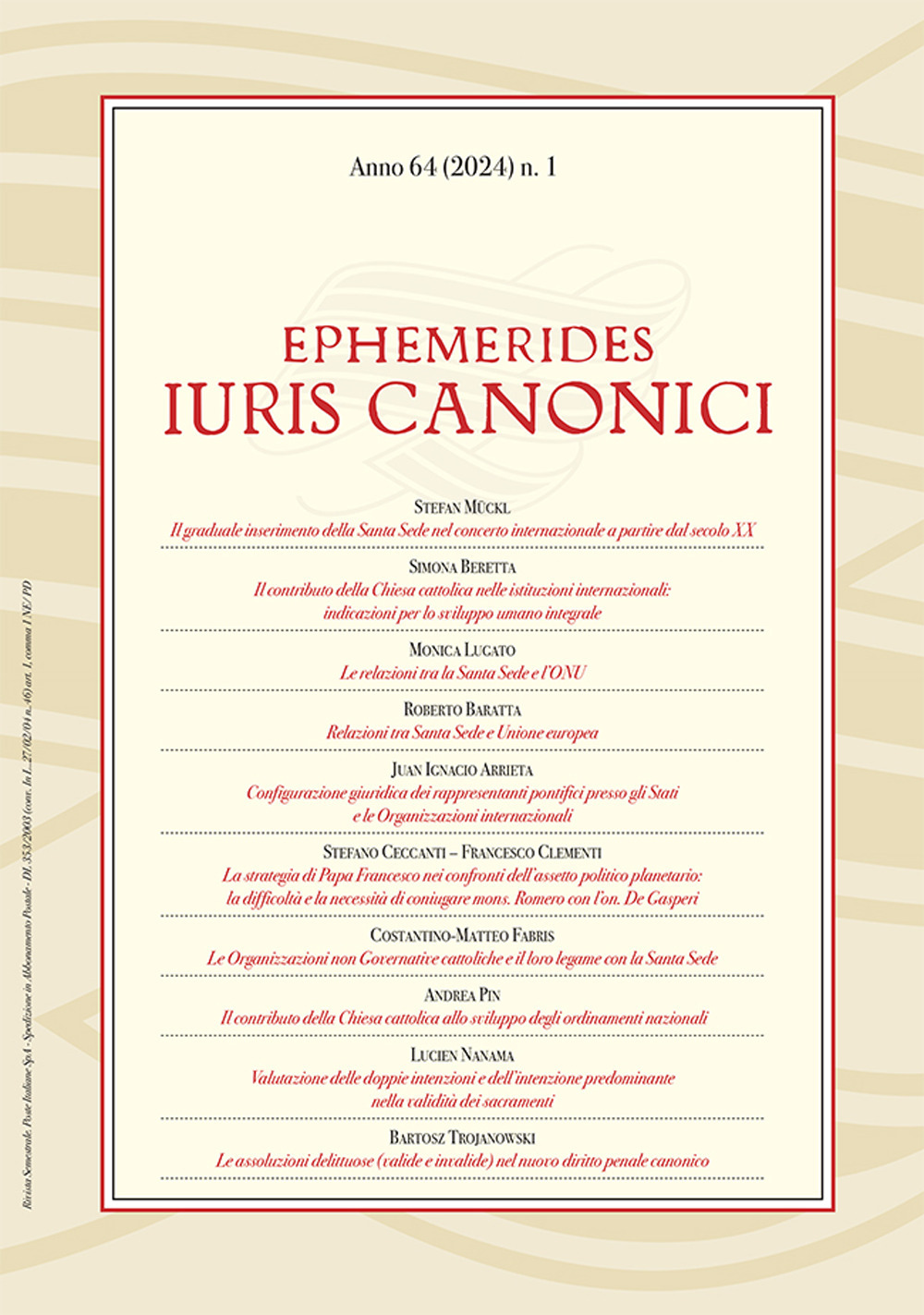 Ephemerides Iuris canonici (2024). Vol. 1