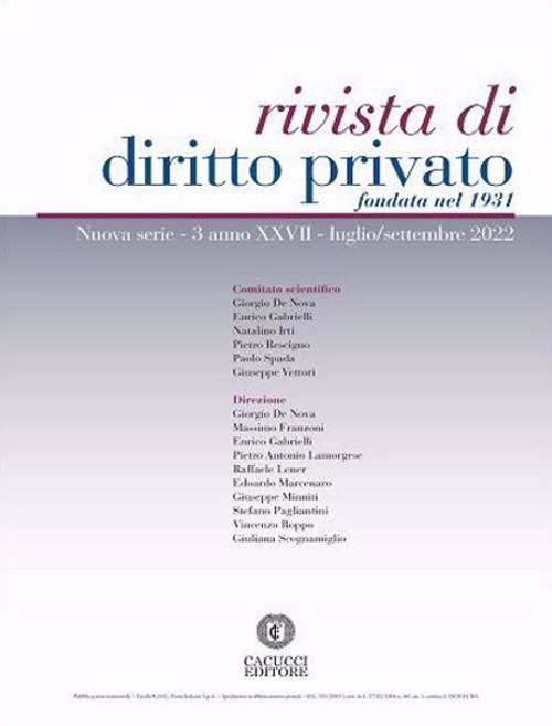 Rivista di diritto privato (2022). Vol. 3: Luglio-Settembre