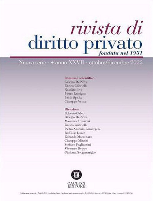 Rivista di diritto privato (2022). Vol. 4: Ottobre-dicembre