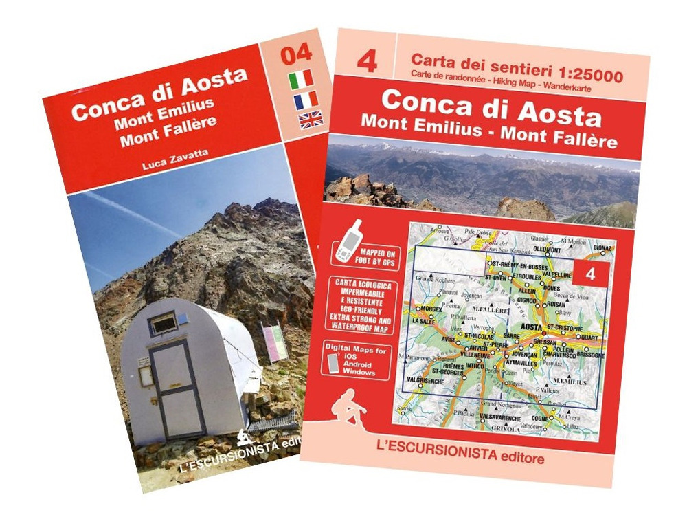Conca di Aosta, Mont Emilius, Mont Fallere carta dei sentieri 1:25.000. Con guida Trekking Week-end. Ediz. italiana, inglese e francese